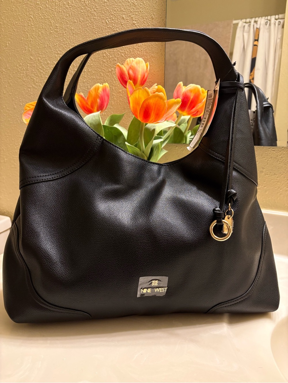 NWT Nine West Allie Triple Compartment Shoulder Bag- Black
